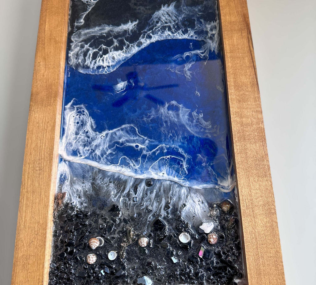 Vagues côtières de minuit – Superbe décoration murale en résine noire océanique