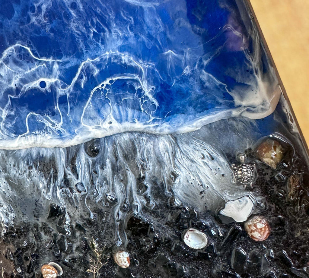 Vagues côtières de minuit – Superbe décoration murale en résine noire océanique