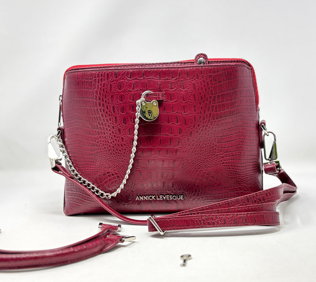 Red Crocodile Leather Handbag, Miranda
