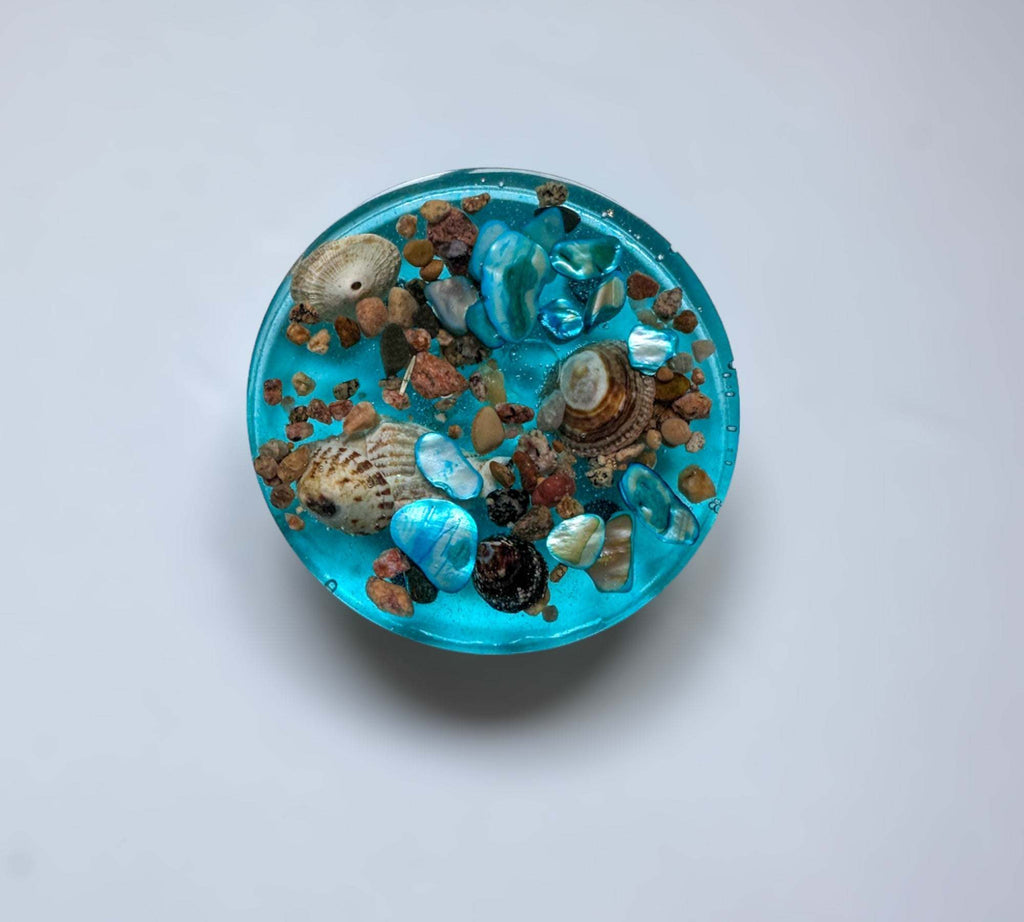 Dessous de verre en résine Ocean Breeze - Fabriqués à la main avec du vrai sable et des coquillages