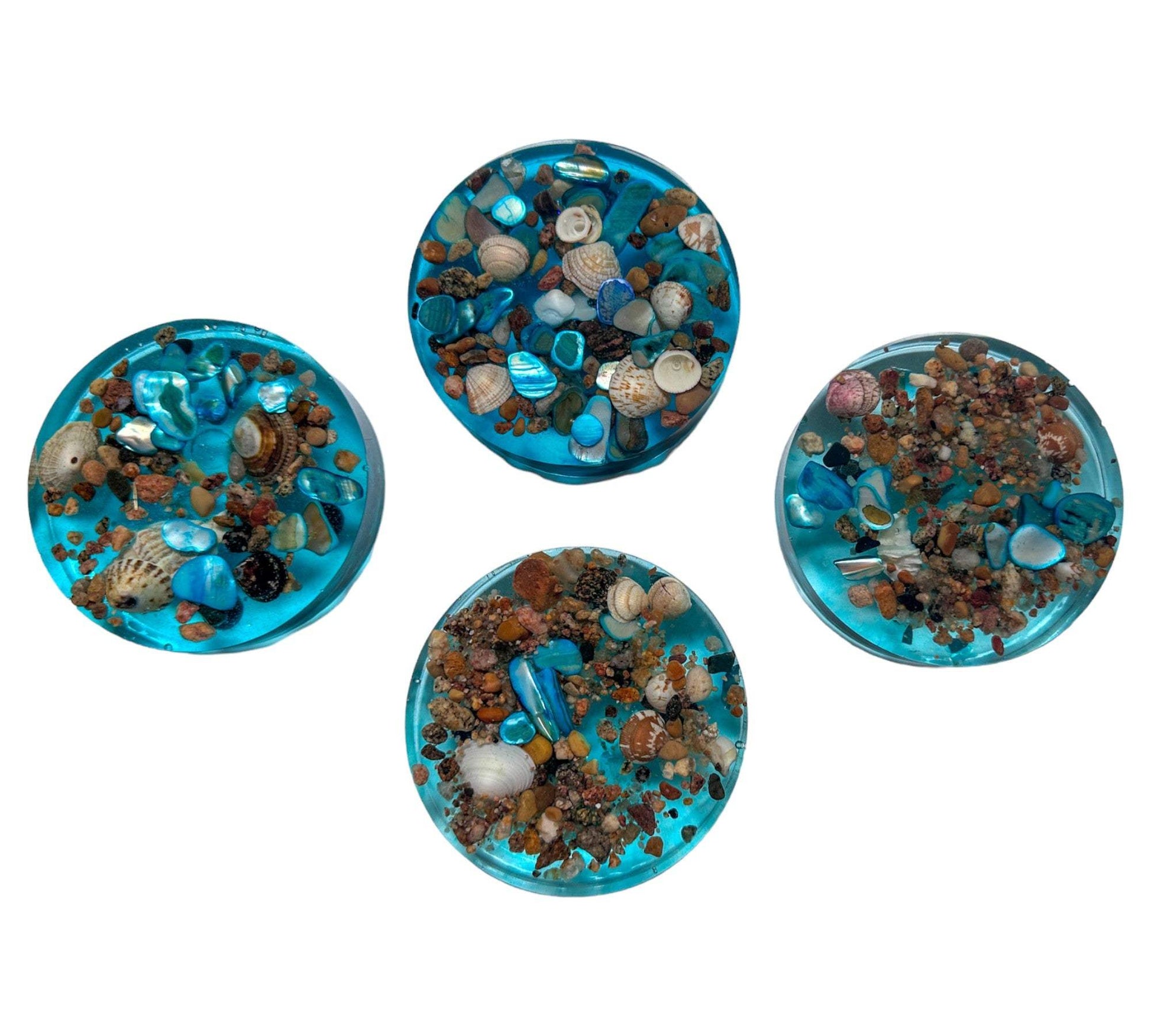 Dessous de verre en résine Ocean Breeze - Fabriqués à la main avec du vrai sable et des coquillages