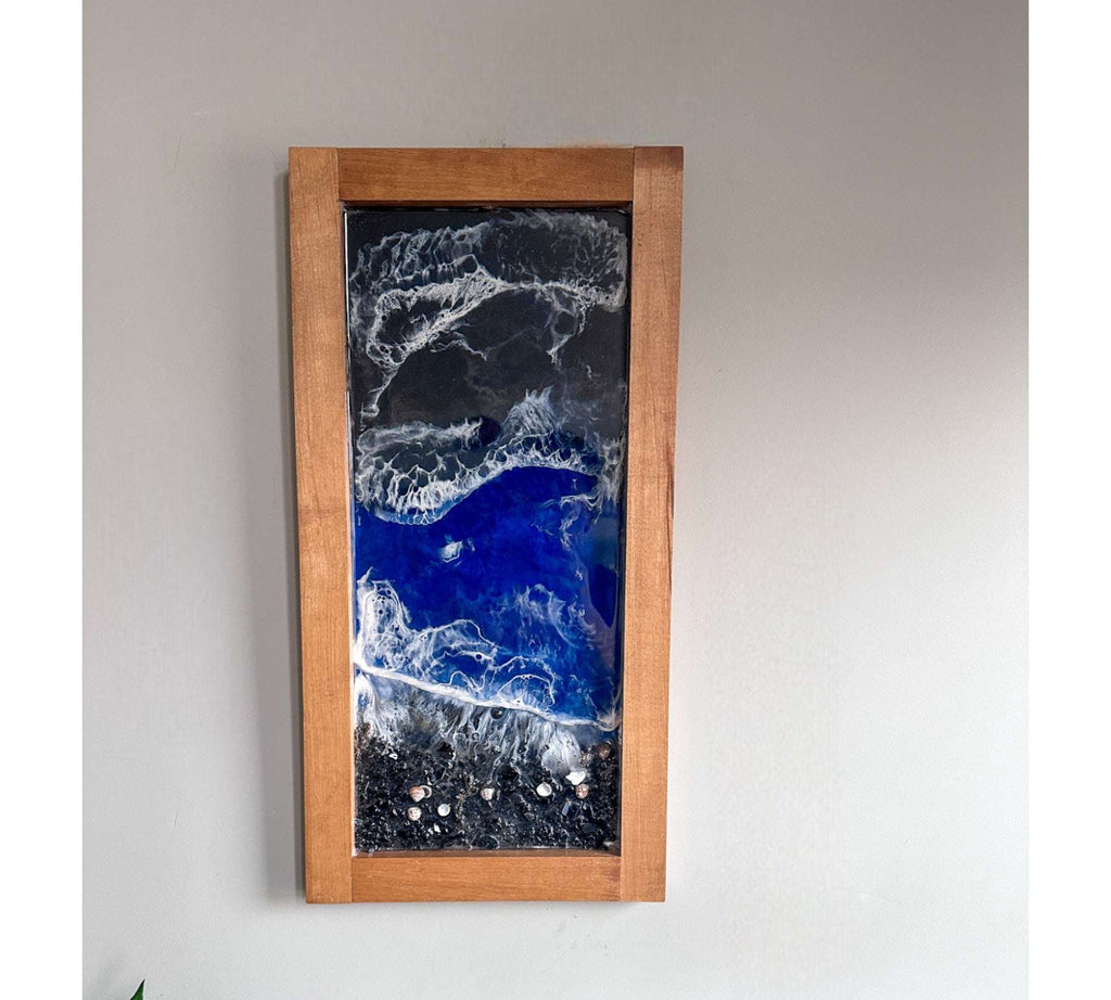 Vagues côtières de minuit – Superbe décoration murale en résine noire océanique