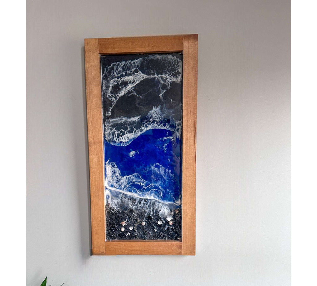 Vagues côtières de minuit – Superbe décoration murale en résine noire océanique