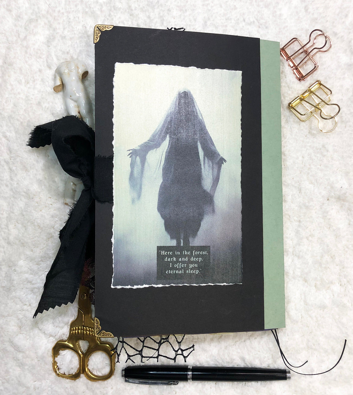 Eerie Gothic Halloween Junk Journal- Witch in Graveyard