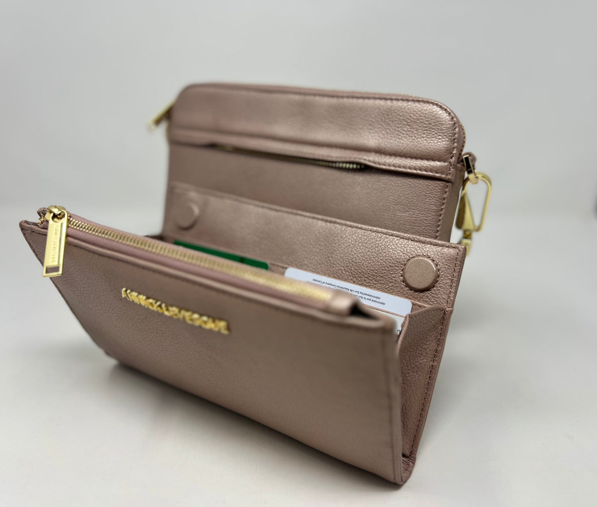 Small Shoulder Bag with Detachable Card Holder in Platinum Pink | Kennedi