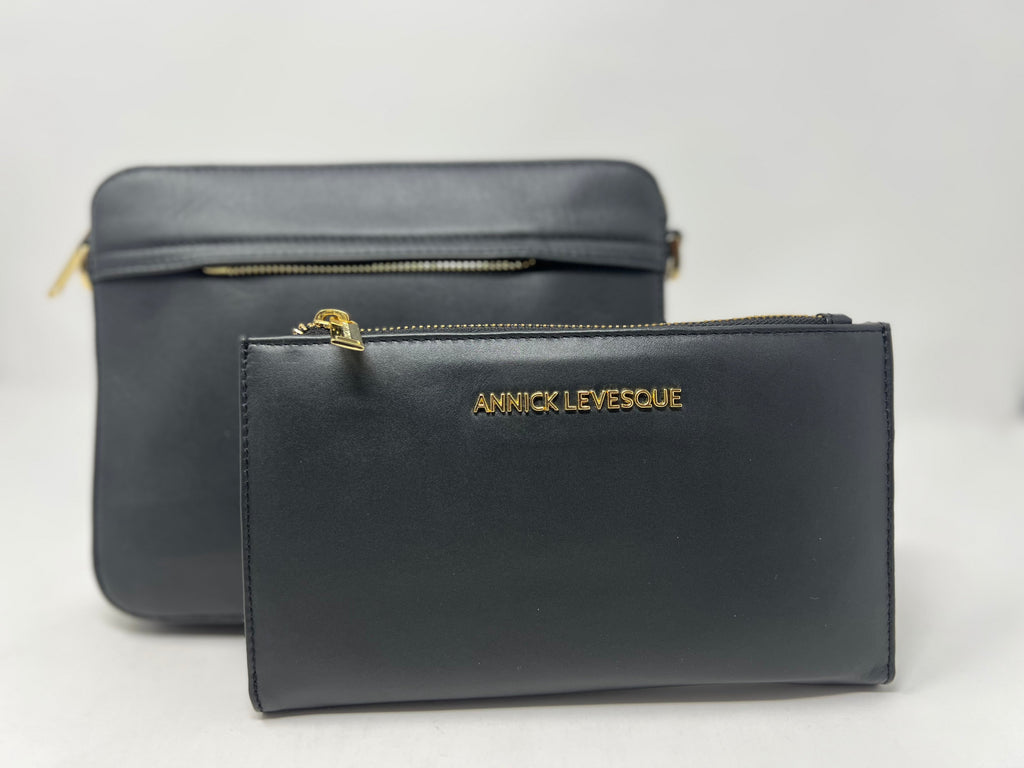 Small Shoulder Bag with Detachable Card Holder, Black | Kennedi
