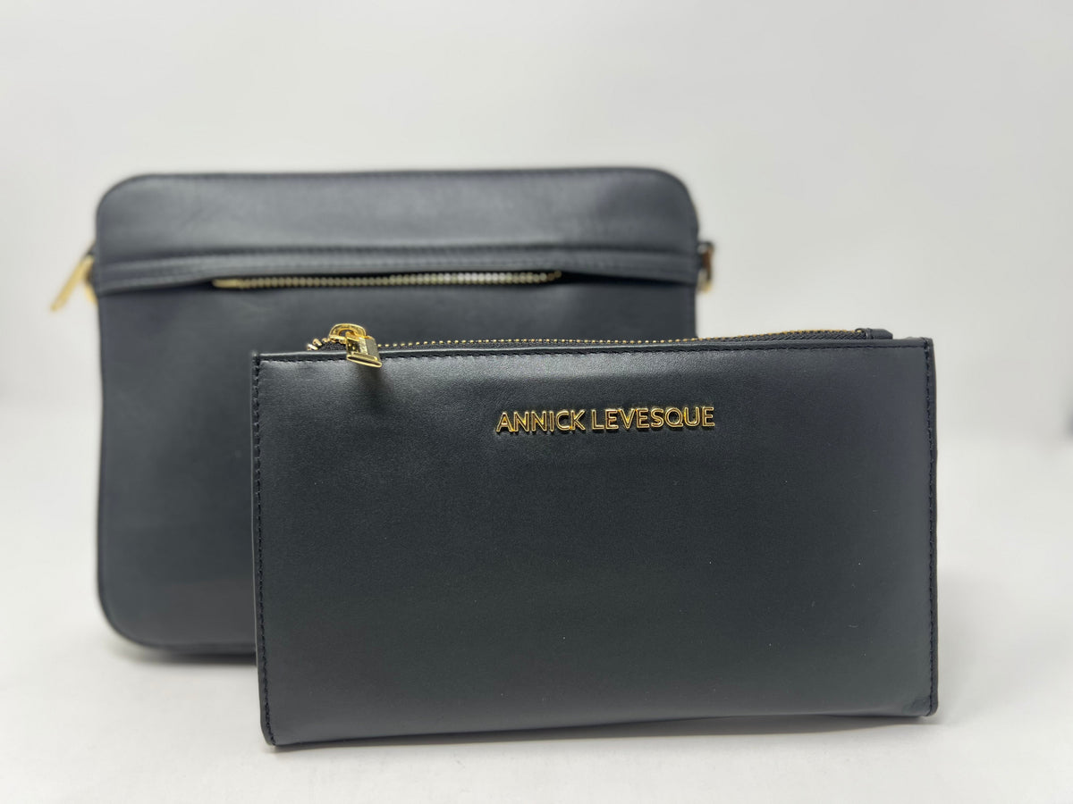 Small Shoulder Bag with Detachable Card Holder, Black | Kennedi