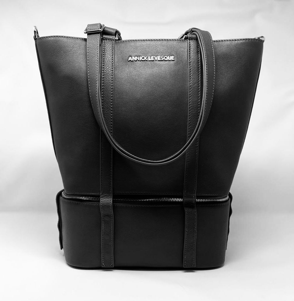 Sac fourre-tout en cuir véritable 2 en 1 Charlotte Kelly green, section isotherme détachable.