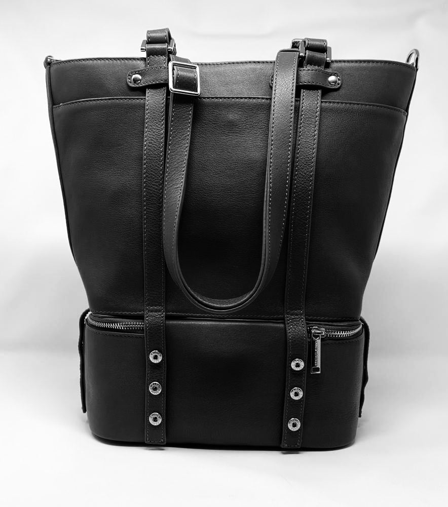 Sac fourre-tout en cuir véritable 2 en 1 Charlotte Kelly green, section isotherme détachable.