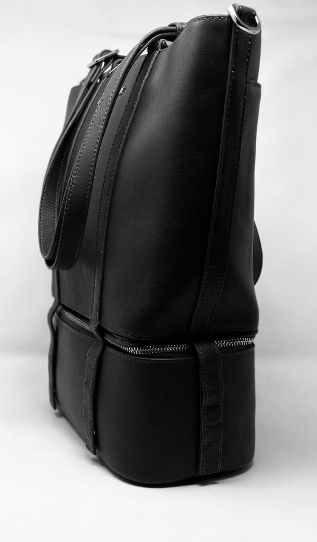 Sac fourre-tout en cuir véritable 2 en 1 Charlotte Kelly green, section isotherme détachable.