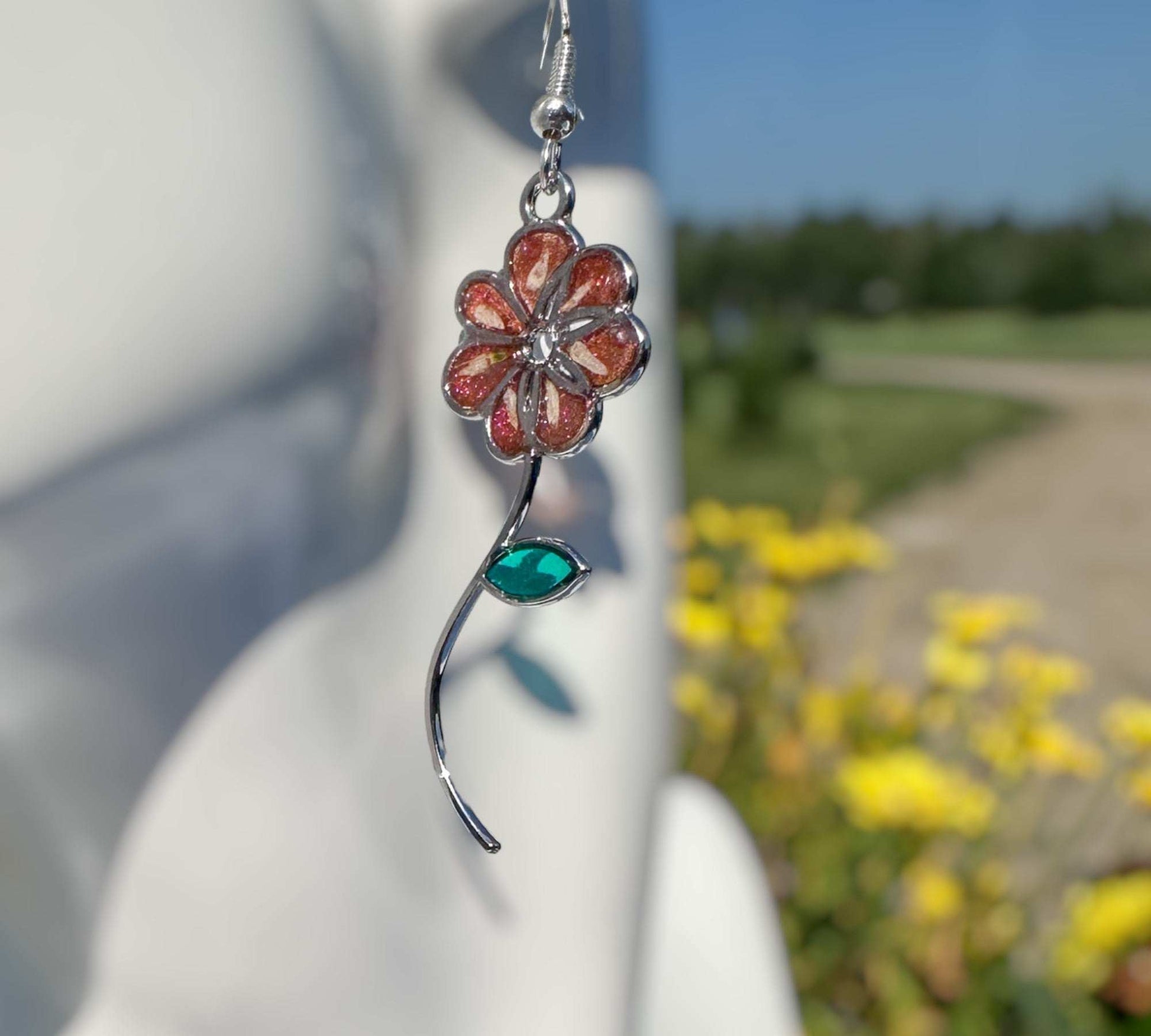 Pink Blossoms - Handmade Resin Flower Earrings with Petal Accents