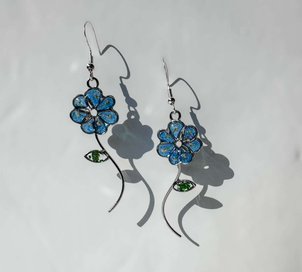 Blue Blooms - Handcrafted Blue Petal White Accent Resin Flower Earrings