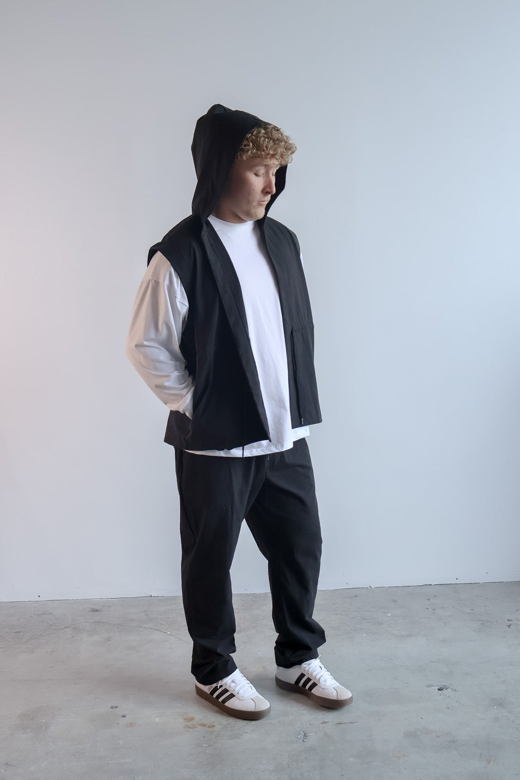 The Easy Layer Cotton Hooded Vest in Black