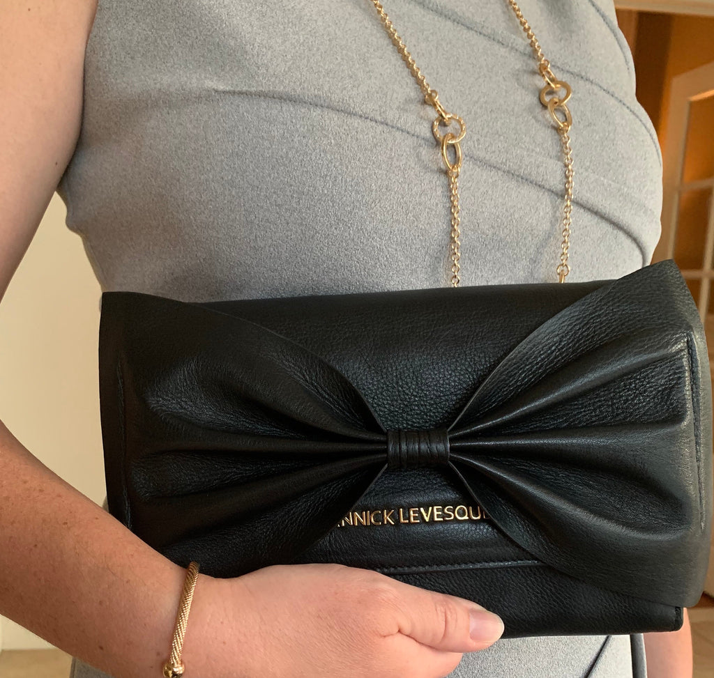 Black Genuine Leather Handbag with Bow | Scarlett - PREORDER