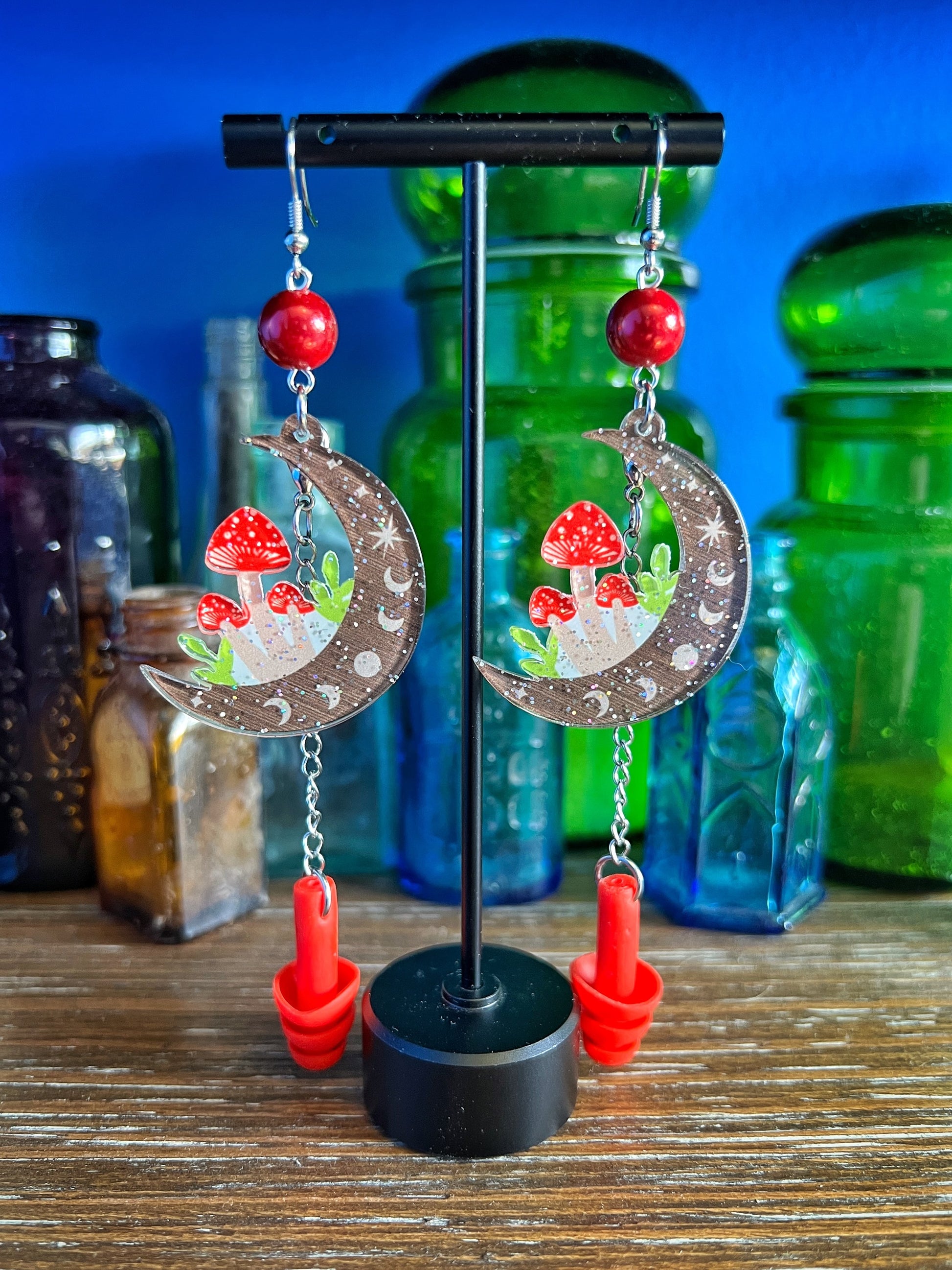Boucles d'oreilles champignon croissant de lune 