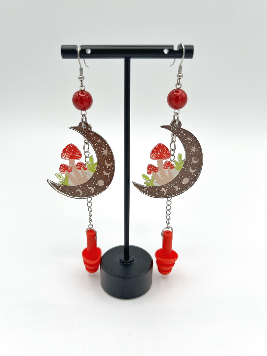 Boucles d'oreilles champignon croissant de lune 