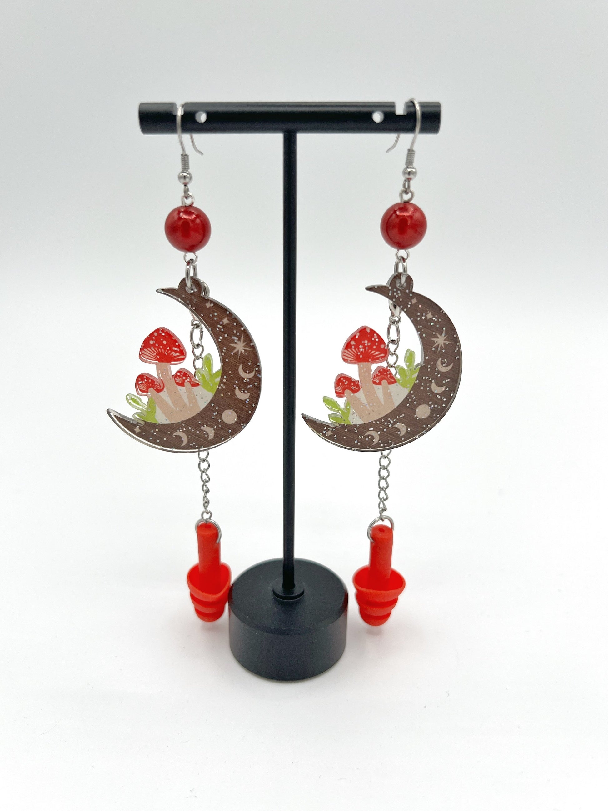 Boucles d'oreilles champignon croissant de lune 