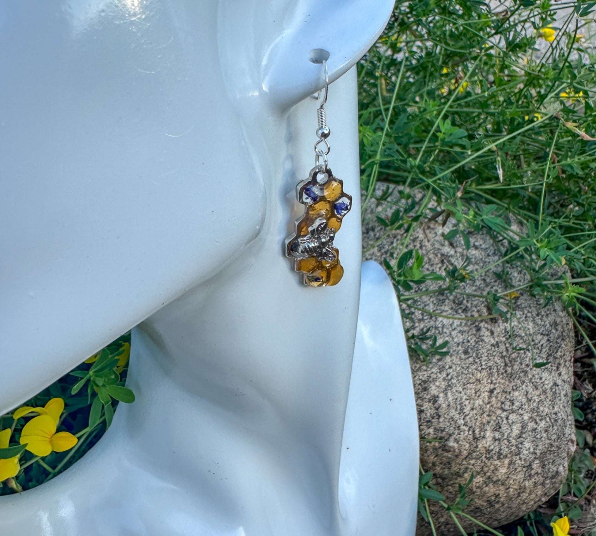 Handmade Honeycomb Dripping Honey Floral Bee Charming Earrings