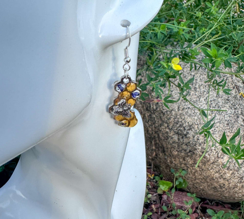 Handmade Honeycomb Dripping Honey Floral Bee Charming Earrings