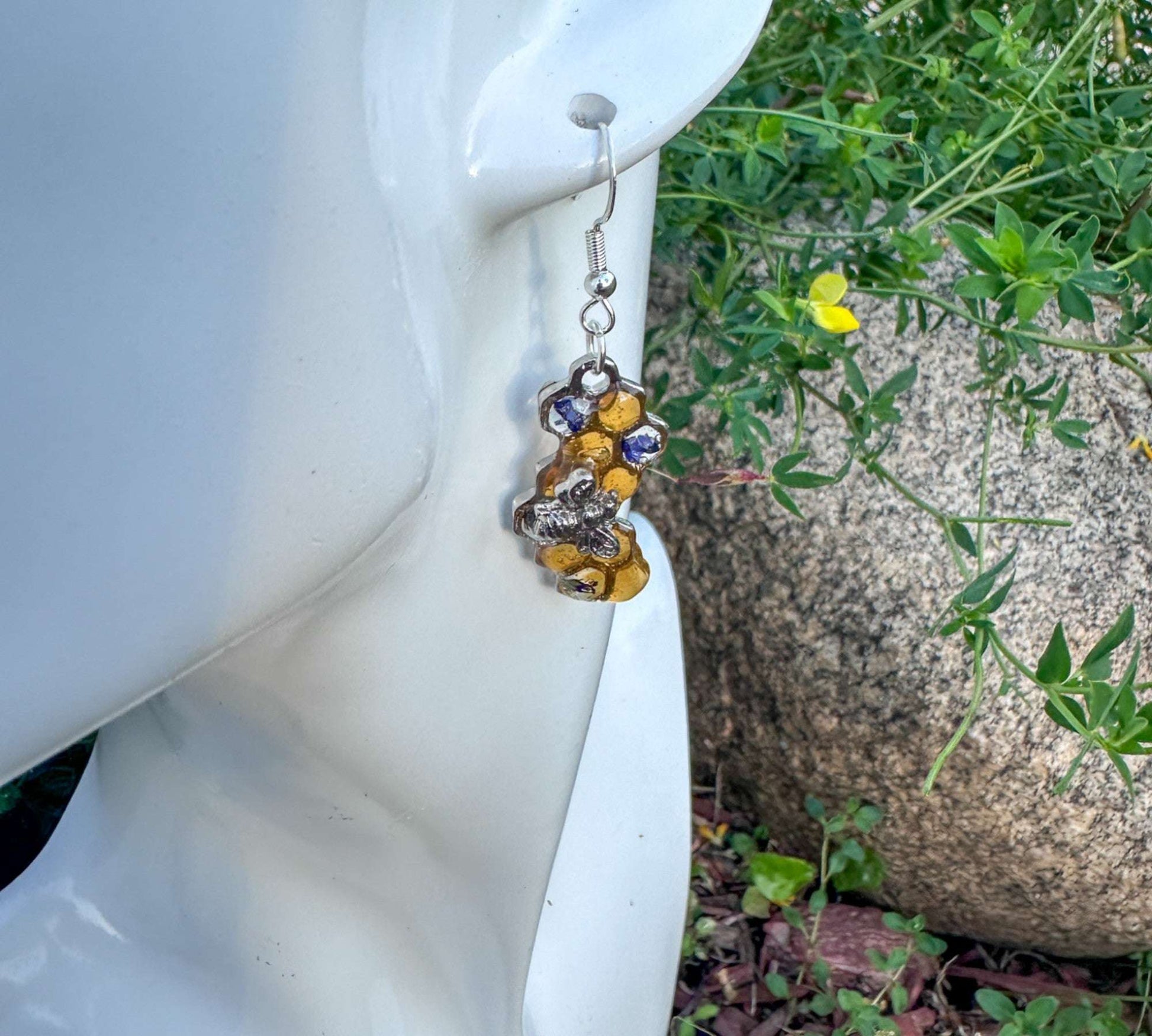 Handmade Honeycomb Dripping Honey Floral Bee Charming Earrings