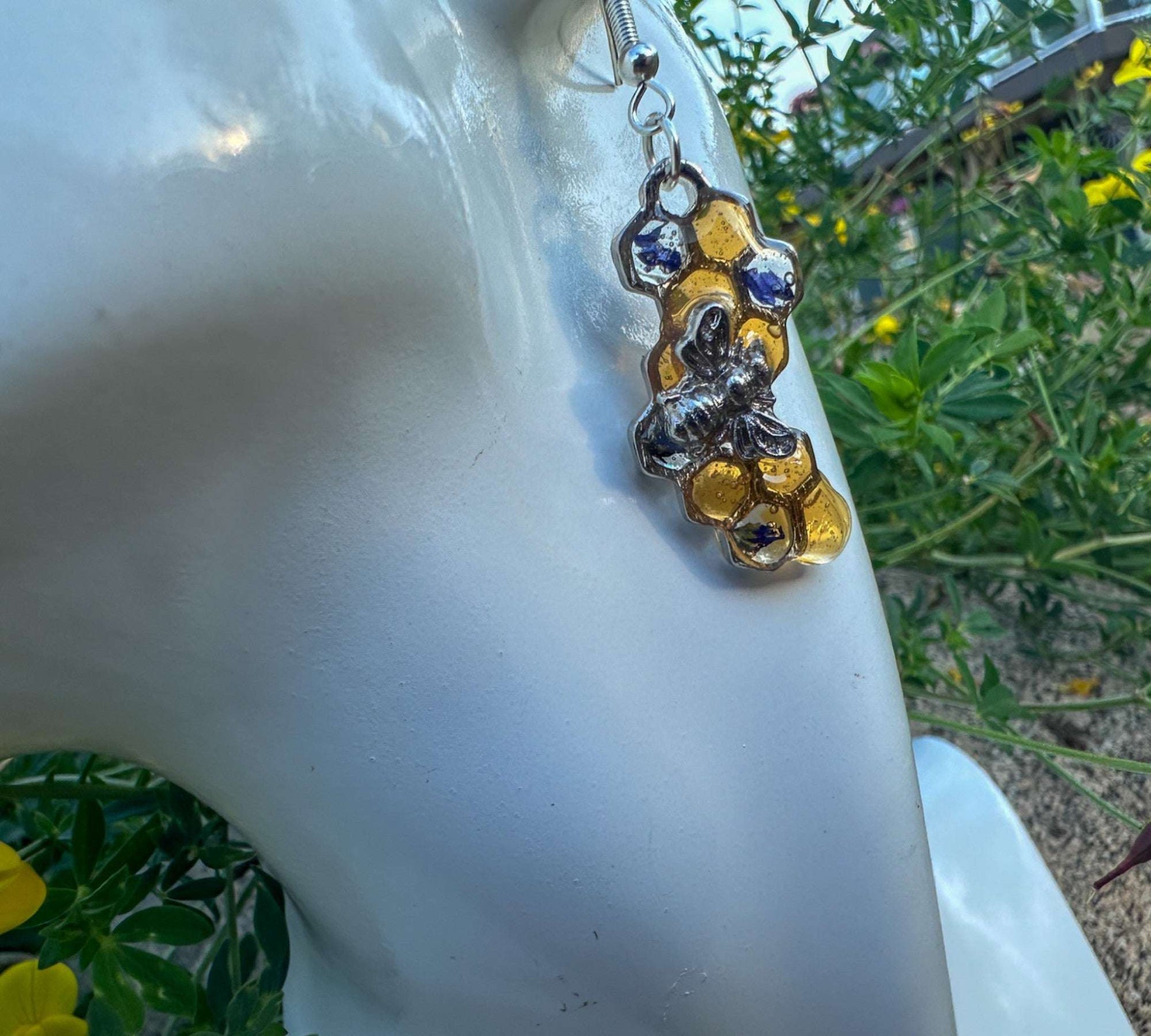 Handmade Honeycomb Dripping Honey Floral Bee Charming Earrings