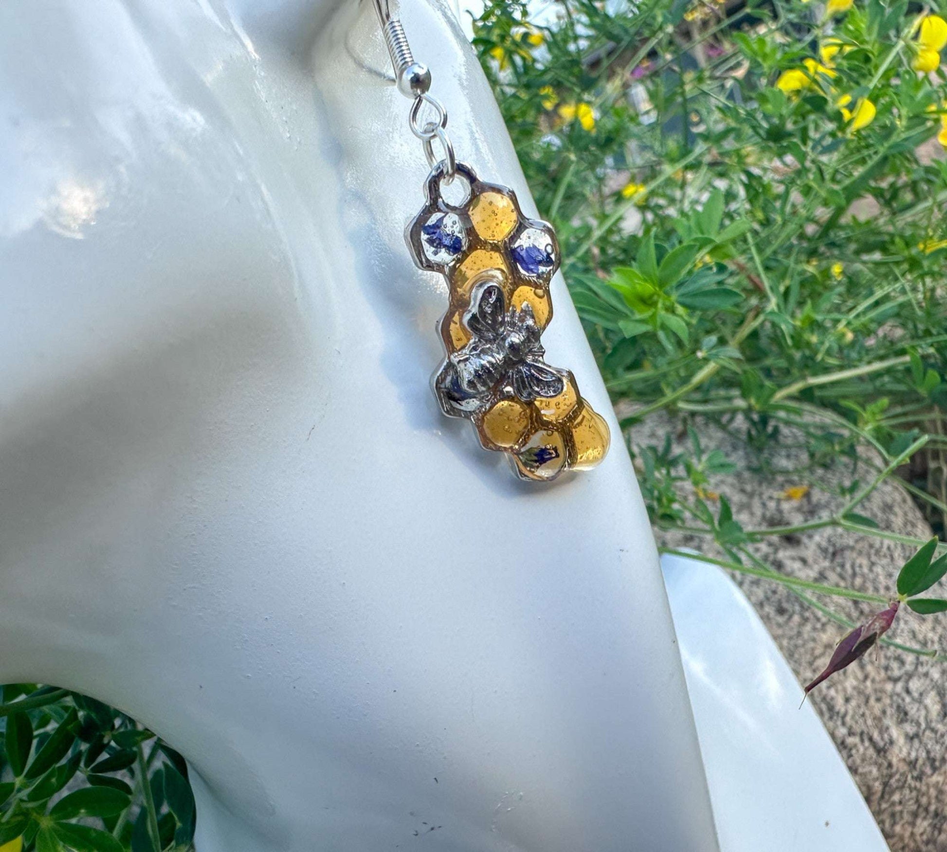 Handmade Honeycomb Dripping Honey Floral Bee Charming Earrings