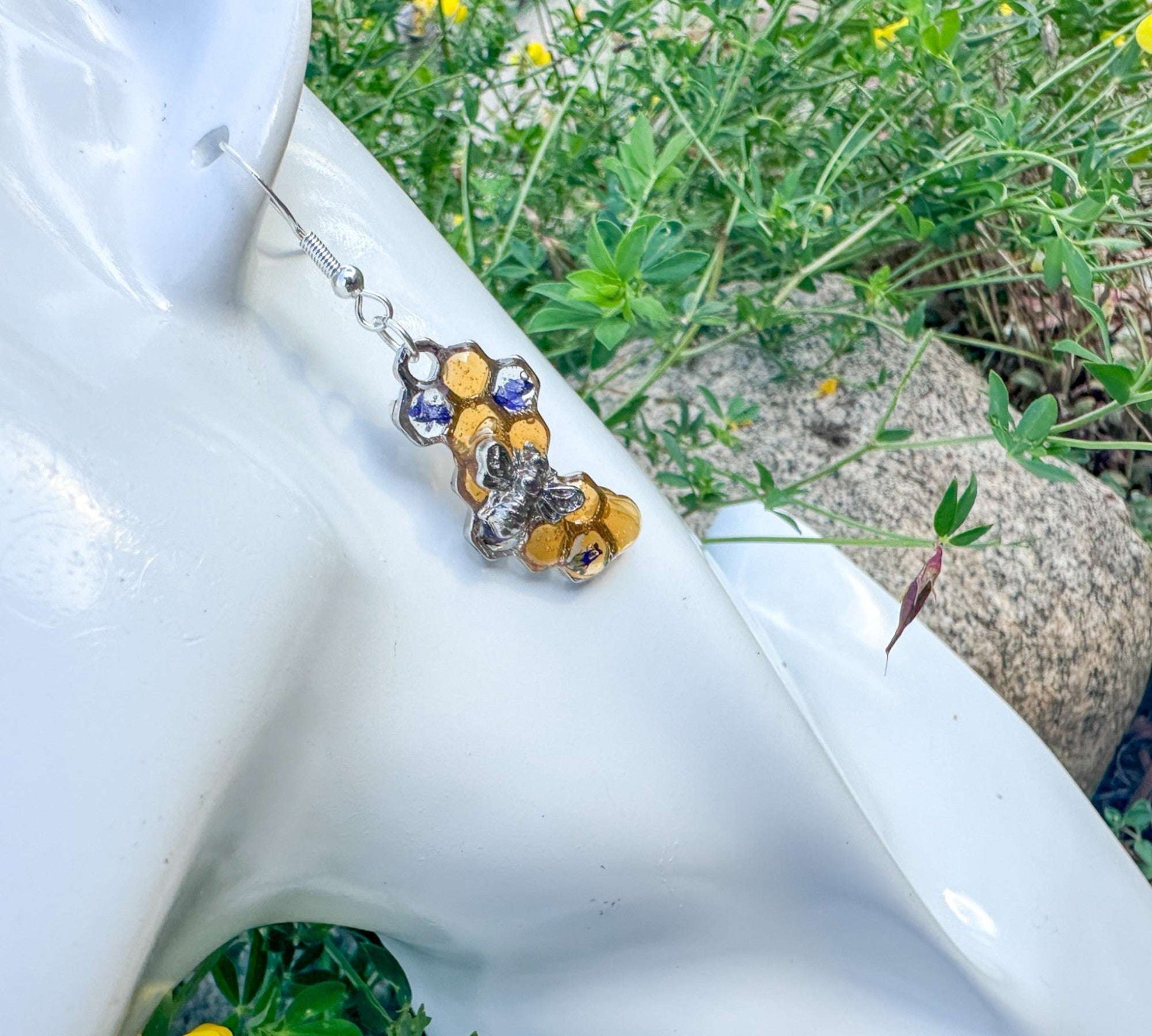 Handmade Honeycomb Dripping Honey Floral Bee Charming Earrings