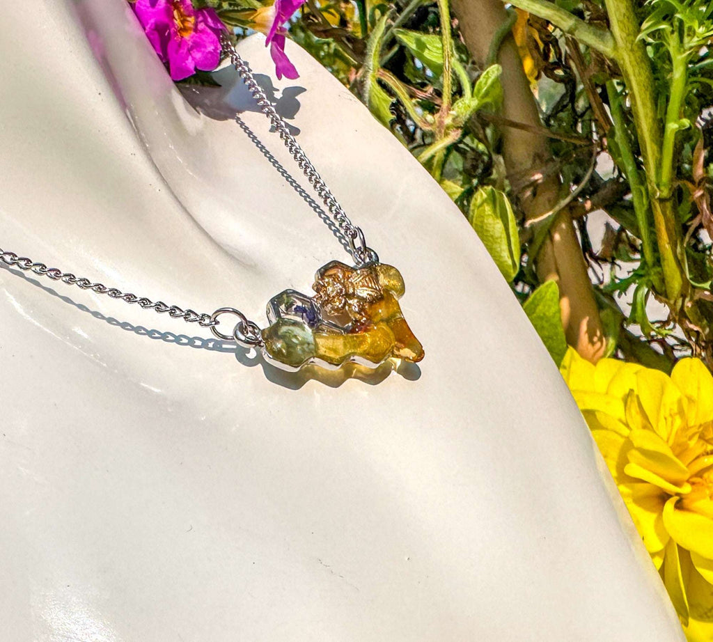 Dripping Honey Honeycomb Handmade Pendant with Gold Bee Charm