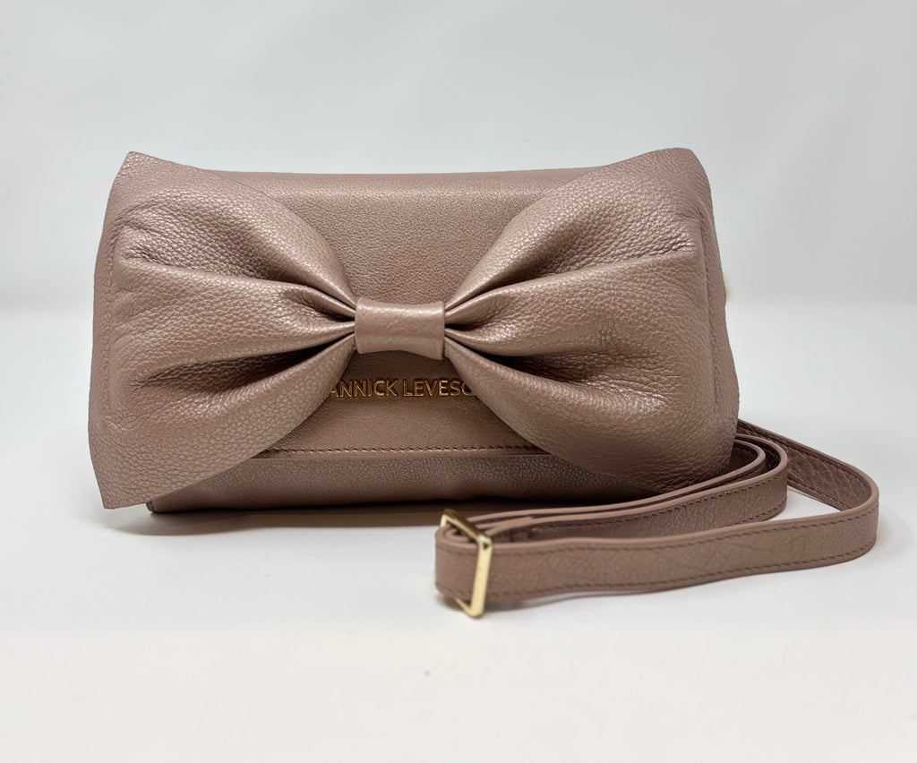 Sac à main en cuir véritable avec noeud papillon Scarlett, Platine