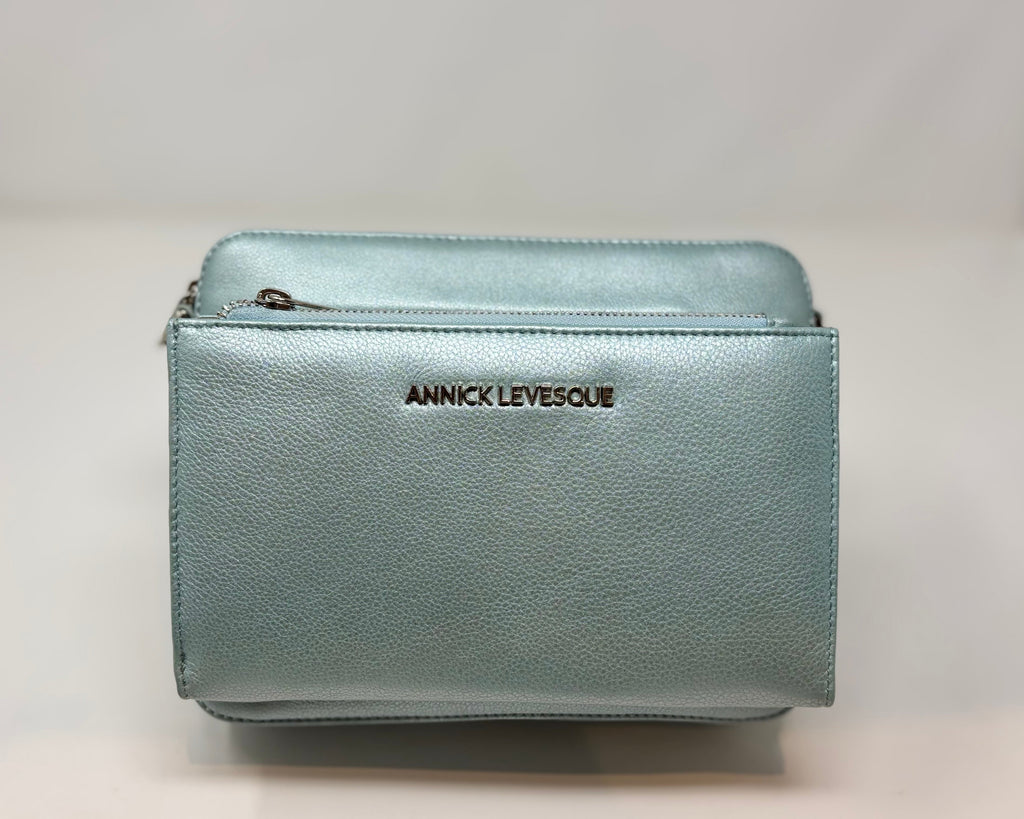 Petit Sac bandouillère 2 en 1 avec porte carte détachable en Cuir Bleu Céleste , Kennedi