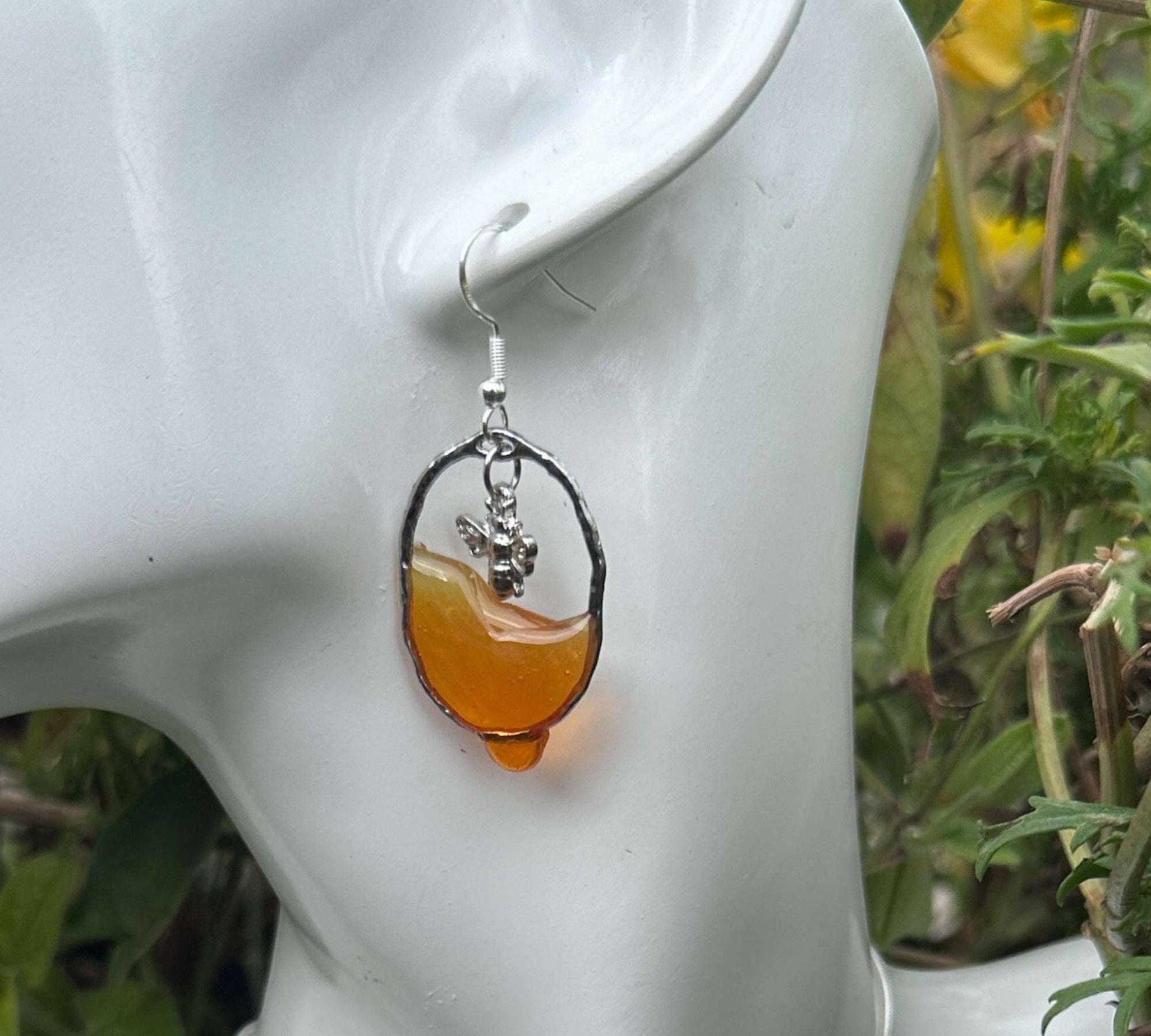 Dripping Honey Handmade Bee -utiful Silver Drop Resin Earrings