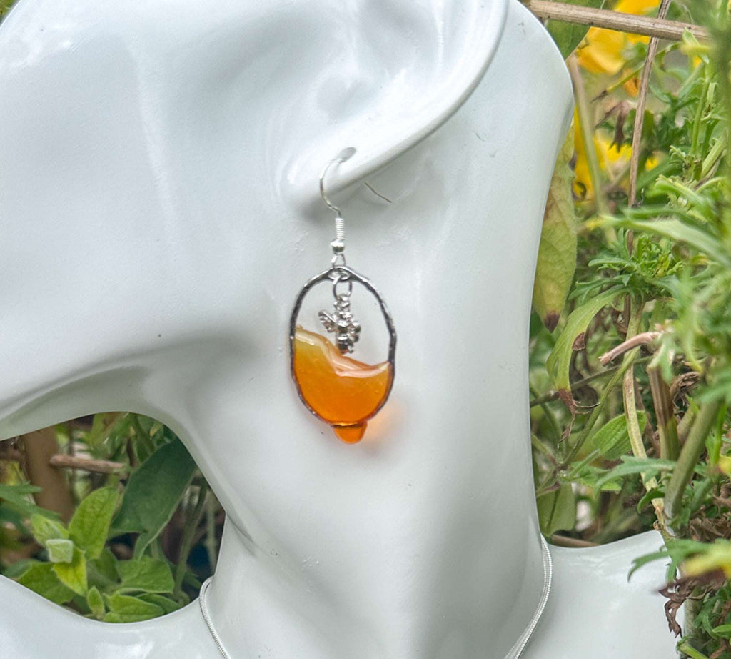 Dripping Honey Handmade Bee -utiful Silver Drop Resin Earrings