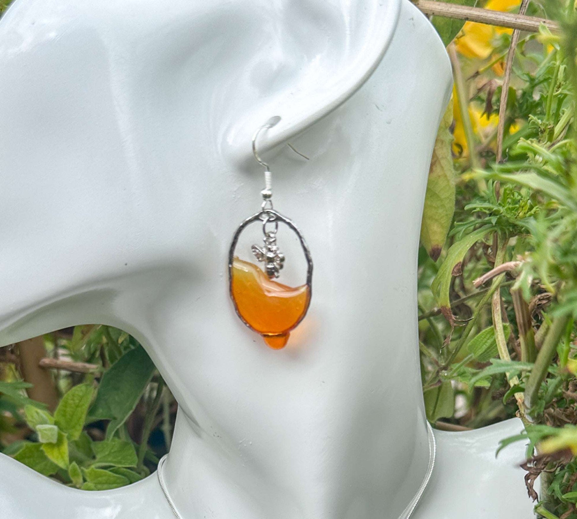 Dripping Honey Handmade Bee -utiful Silver Drop Resin Earrings