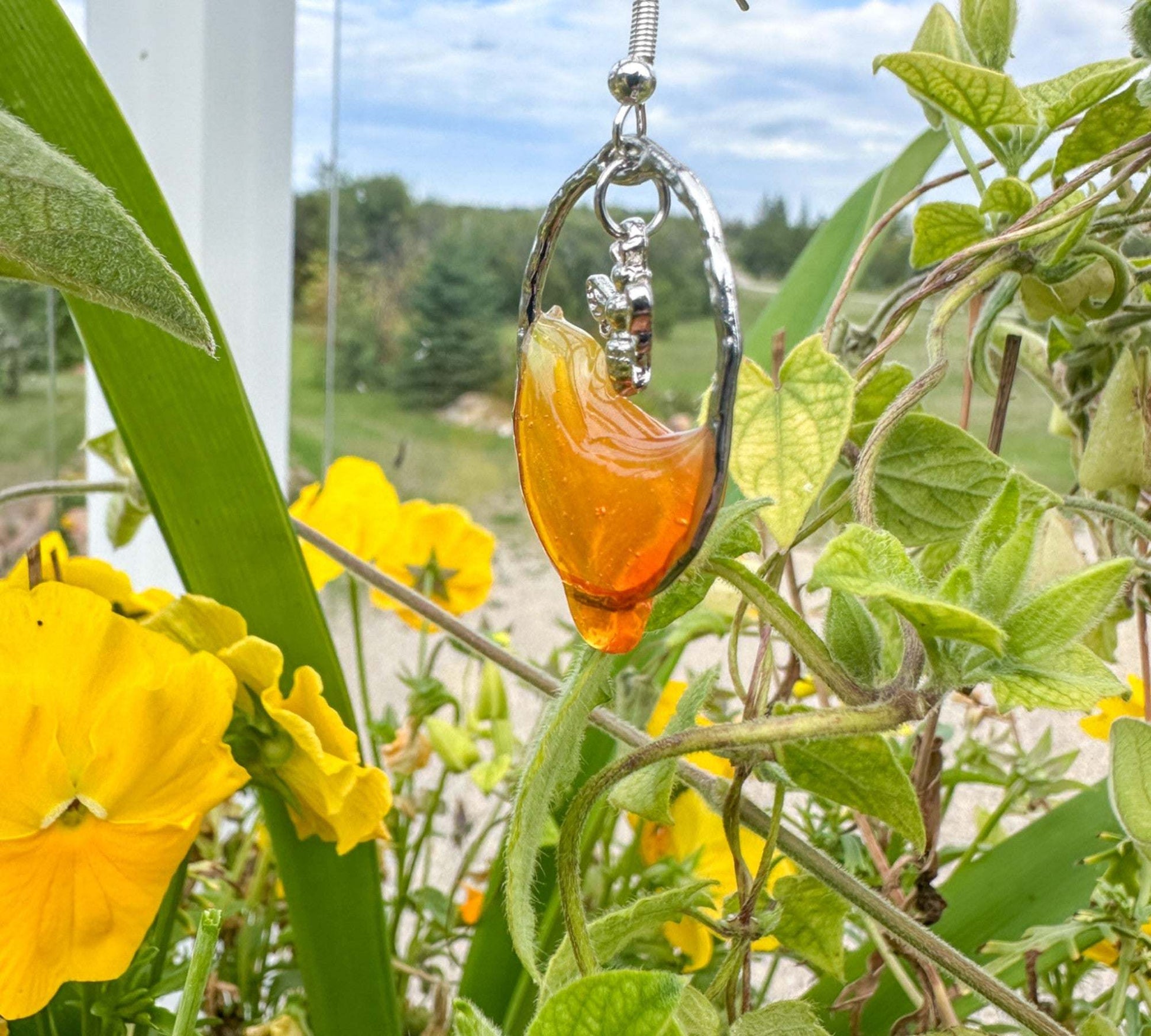Dripping Honey Handmade Bee -utiful Silver Drop Resin Earrings