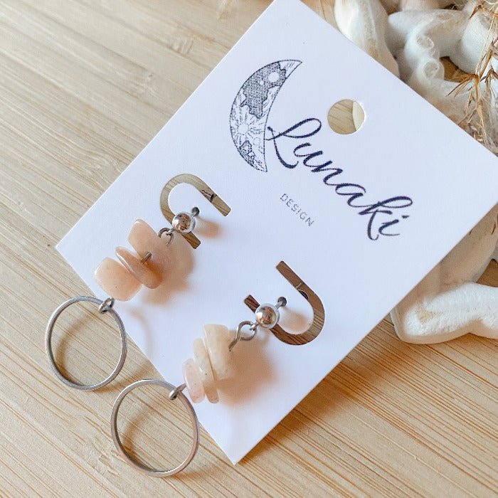 PITAKA | Boucles d'oreilles en pierre de soleil et acier inoxydable