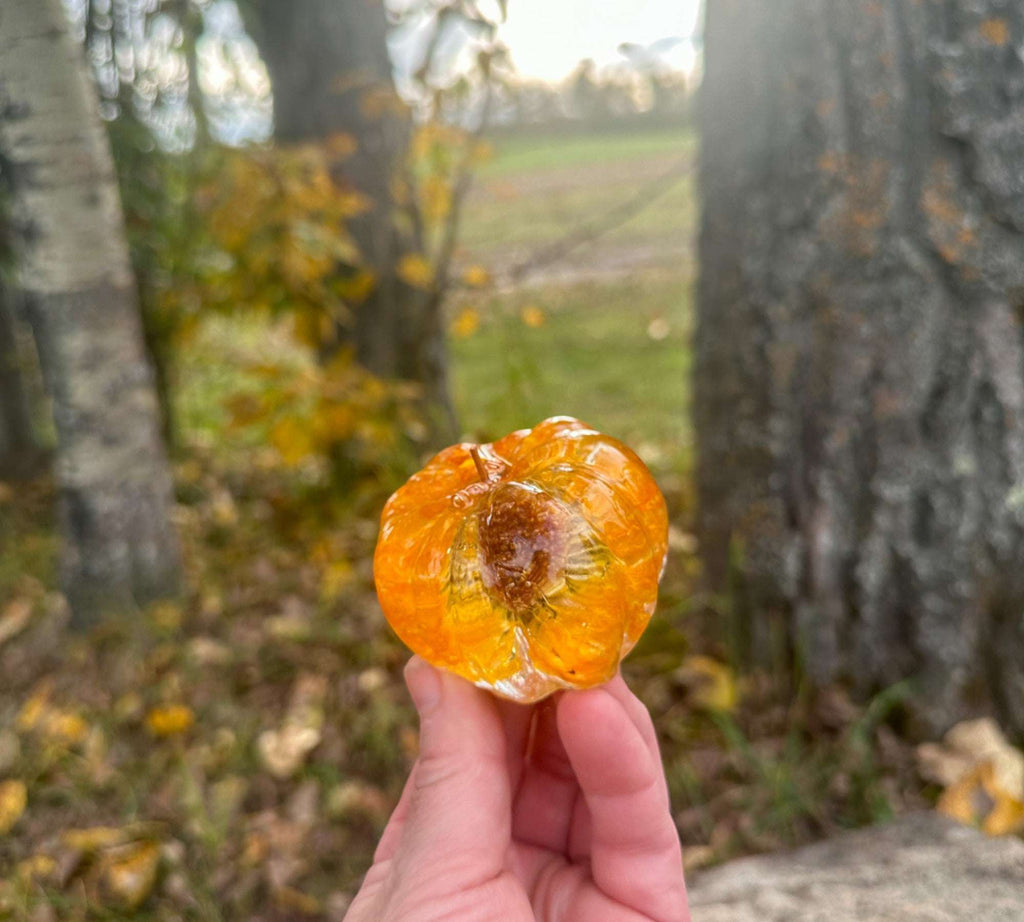Citrouilles orange rayonnantes faites à la main en résine époxy : l'éclat automnal de la nature
