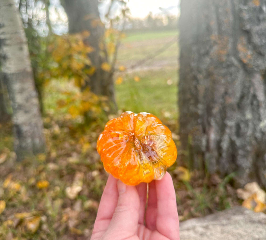Citrouilles orange rayonnantes faites à la main en résine époxy : l'éclat automnal de la nature