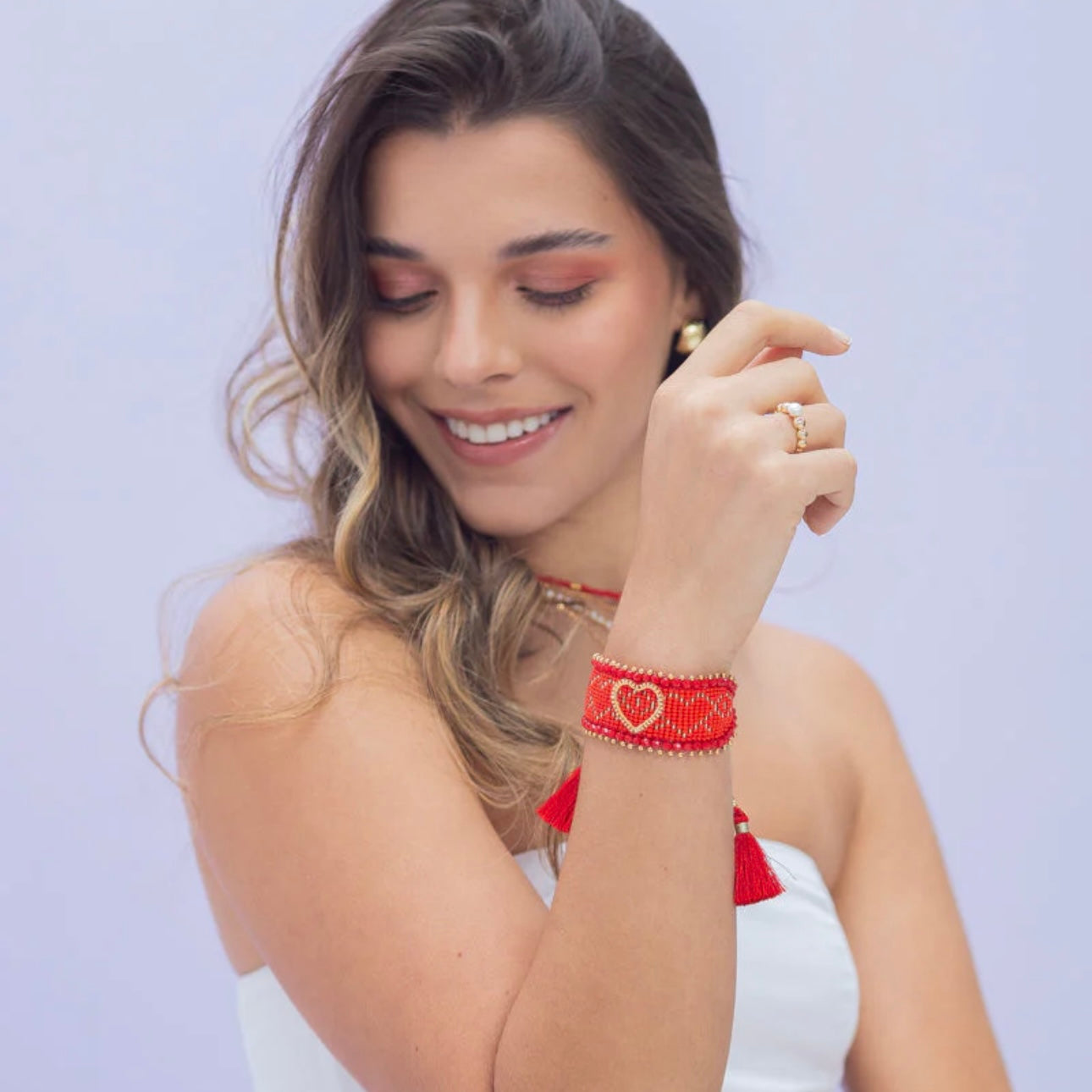 Red Heart Beaded Bracelet