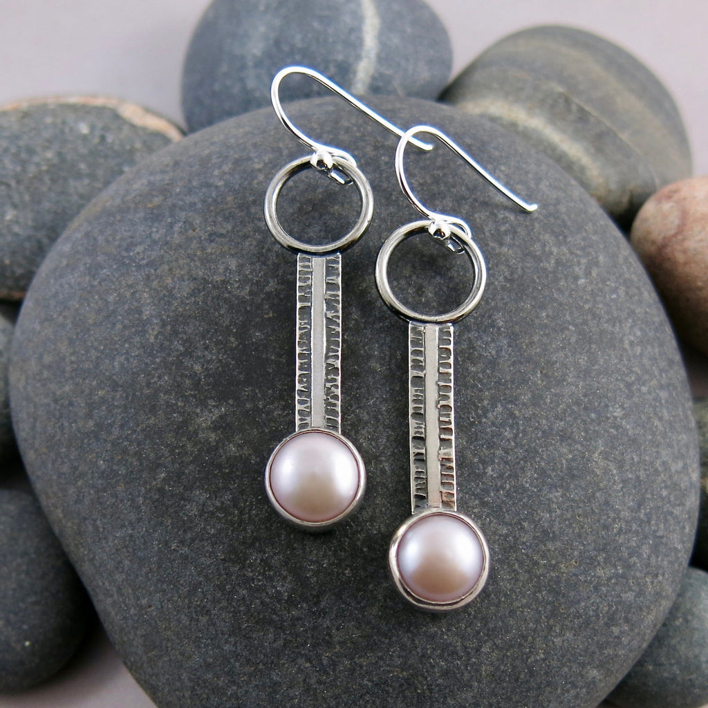 Boucles d'oreilles Pathways • Argent sterling et perles boutons roses