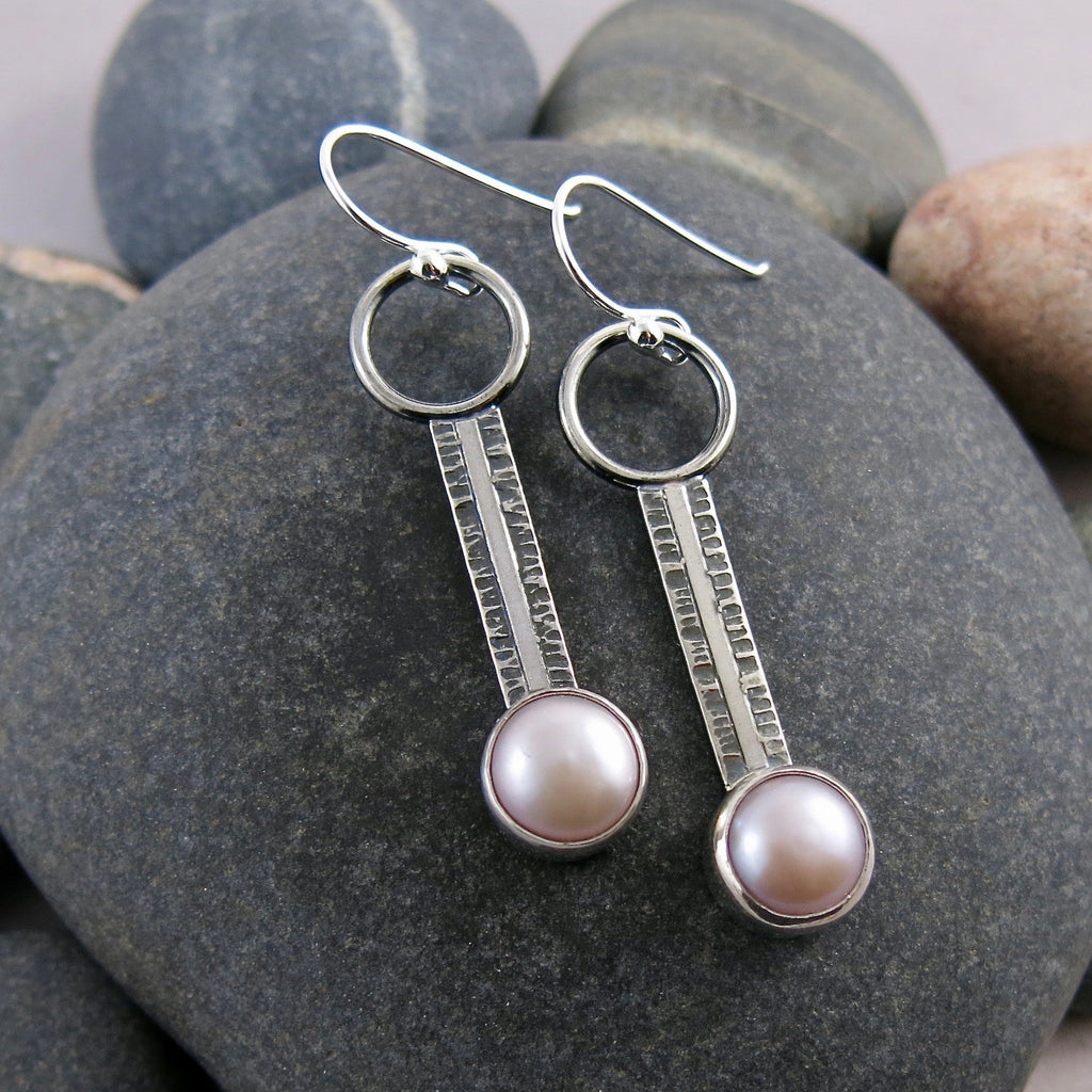 Boucles d'oreilles Pathways • Argent sterling et perles boutons roses