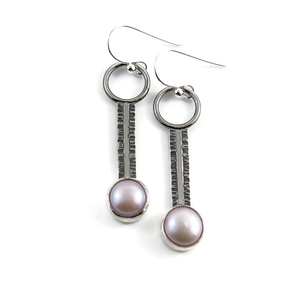 Boucles d'oreilles Pathways • Argent sterling et perles boutons roses