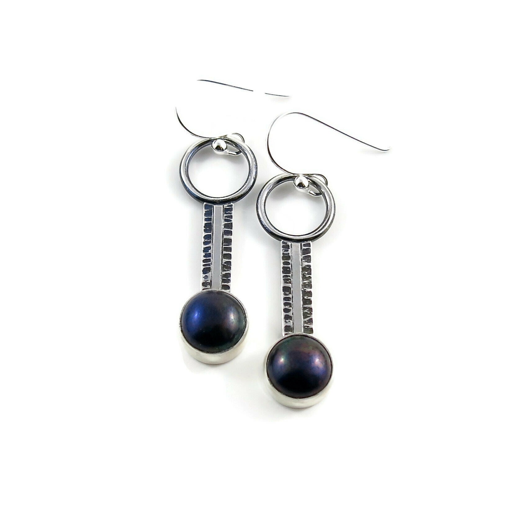 Boucles d'oreilles Pathways • Argent sterling et perles bouton noires
