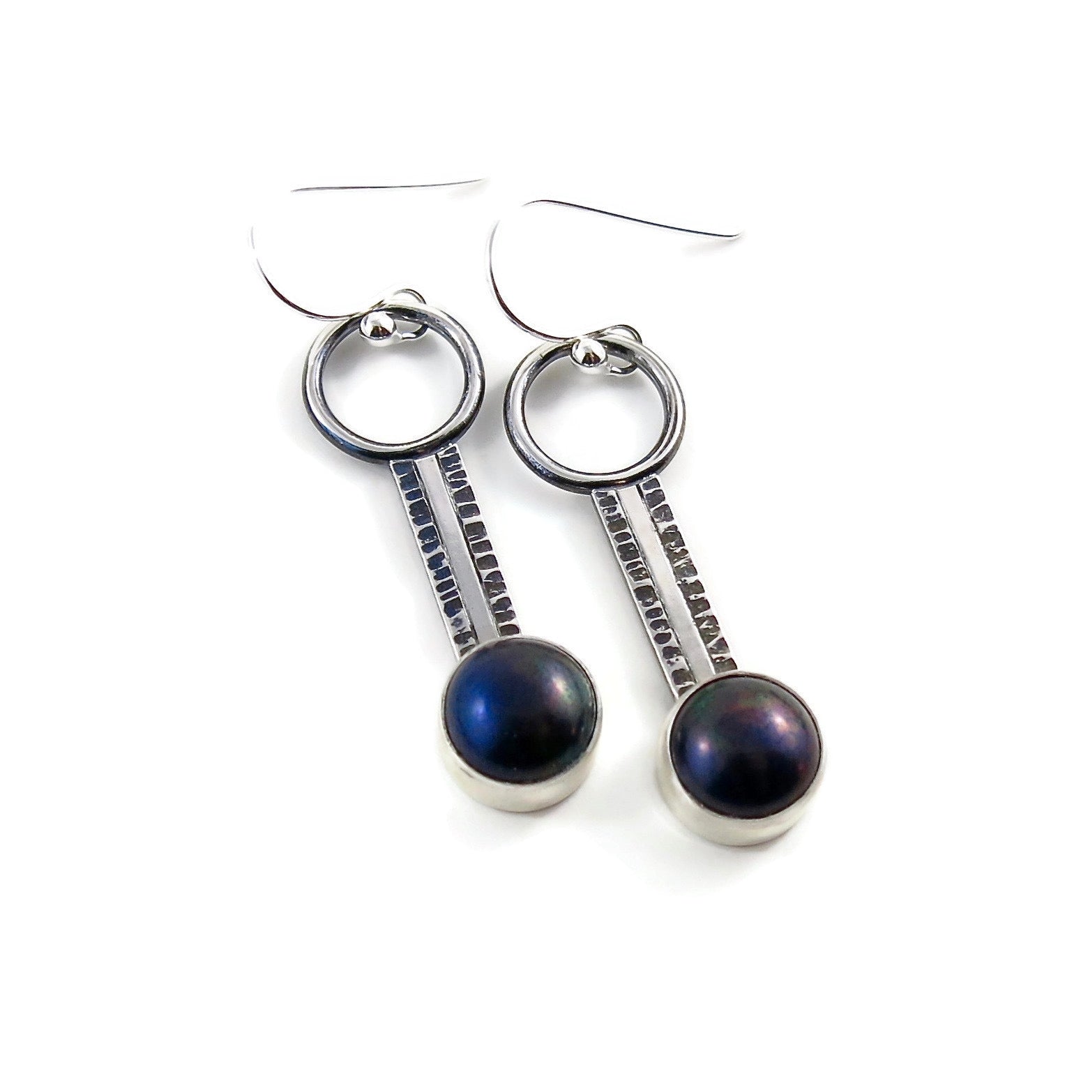 Boucles d'oreilles Pathways • Argent sterling et perles bouton noires