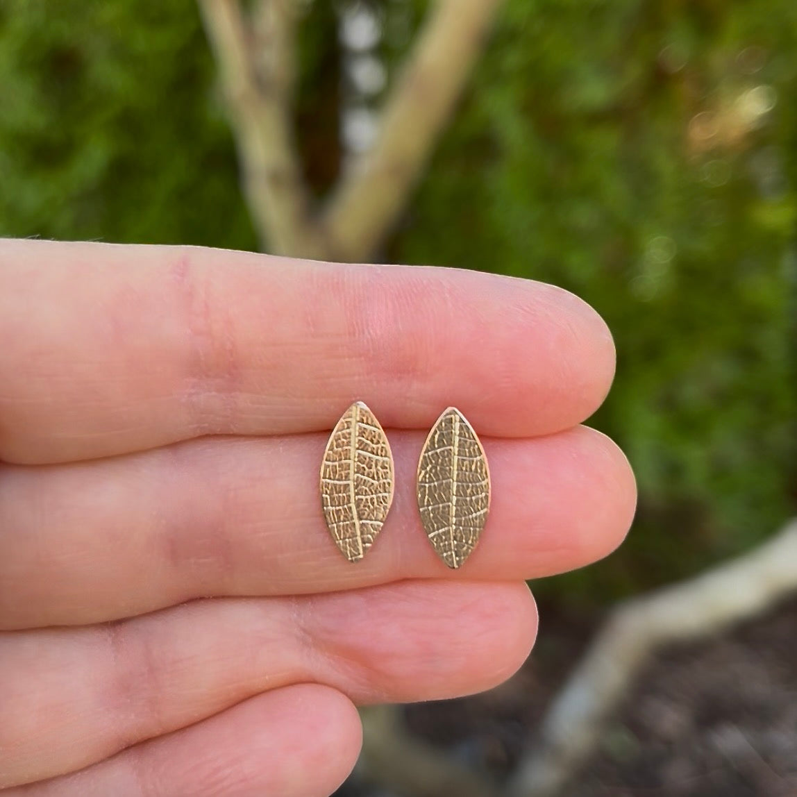 Leaf Imprint Stud Earrings • 14K Gold Fill