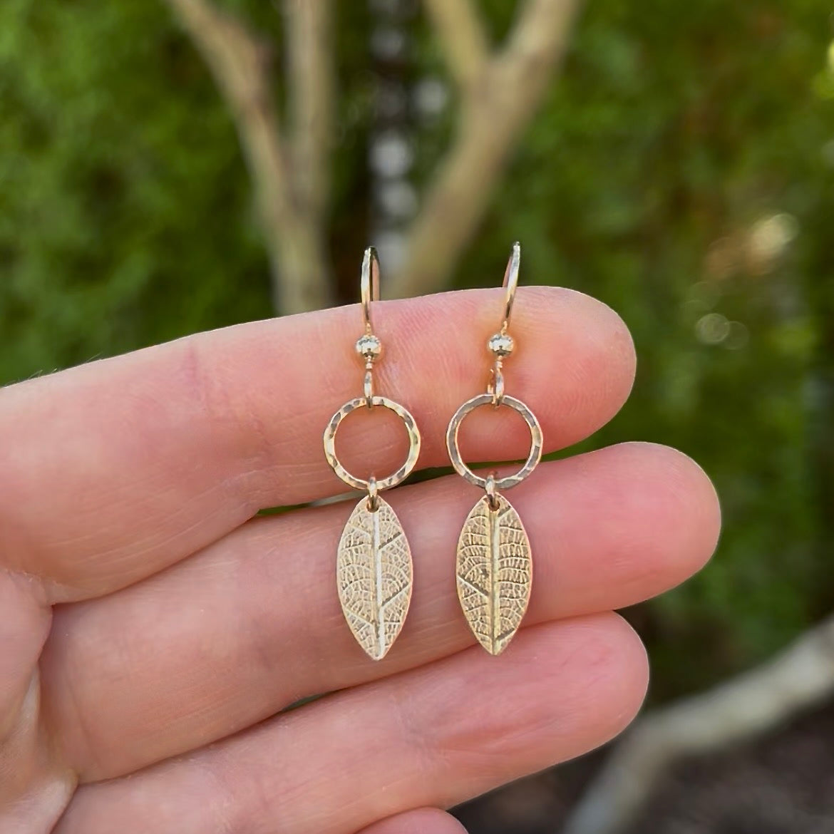 Leaf & Circle Earrings • 14K Gold Fill