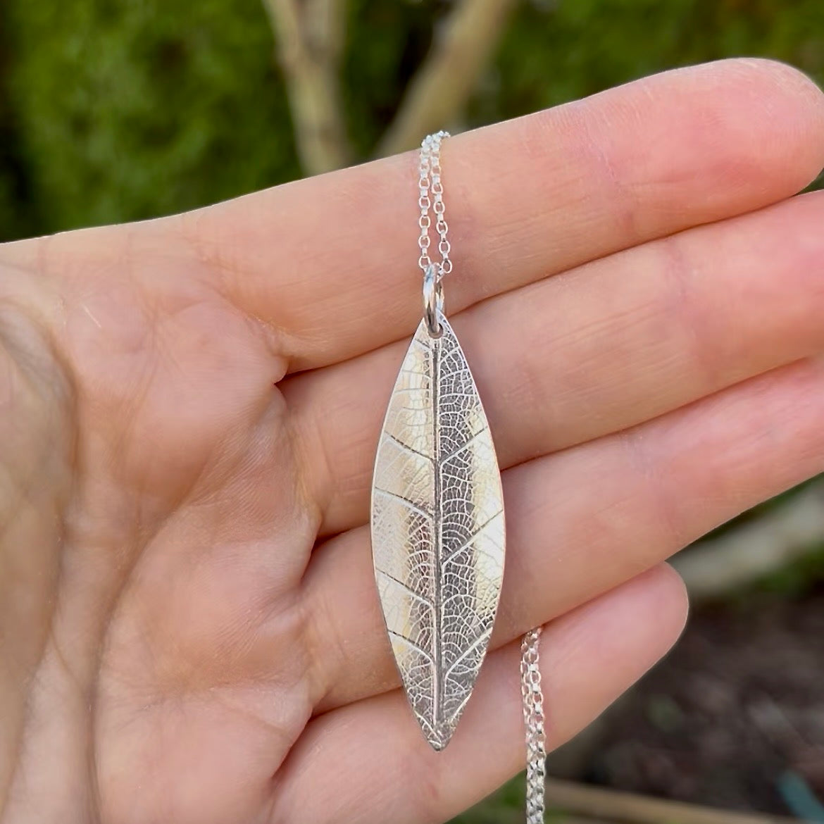 Silver Leaf Necklace • Sterling Silver Leaf Imprint Necklace