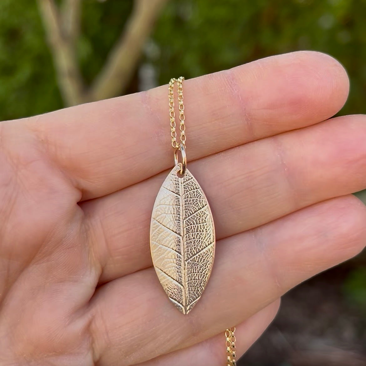 Gold Leaf Necklace • 14K Gold Fill Leaf Imprint Necklace
