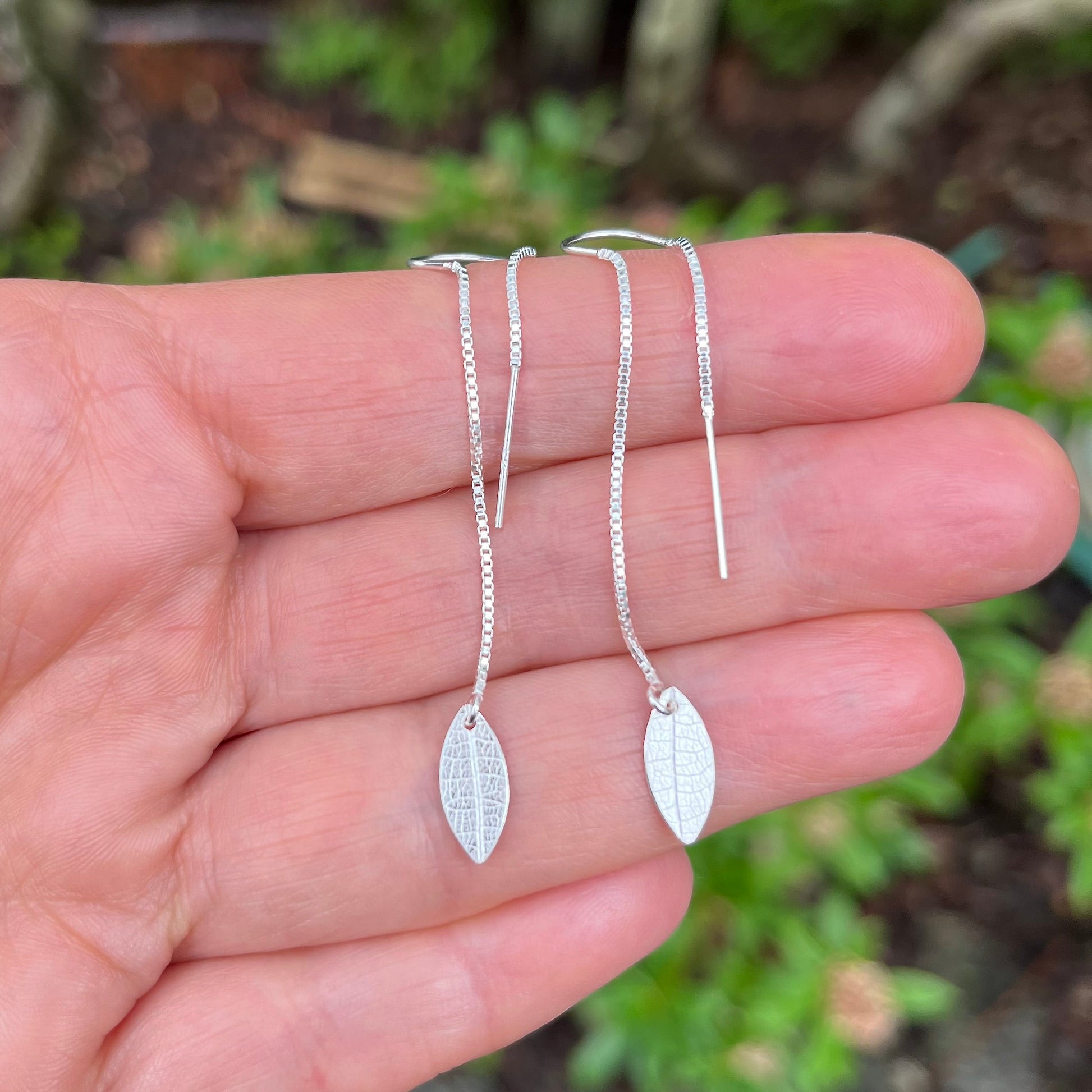 Little Leaf Threader Earrings • Sterling Silver