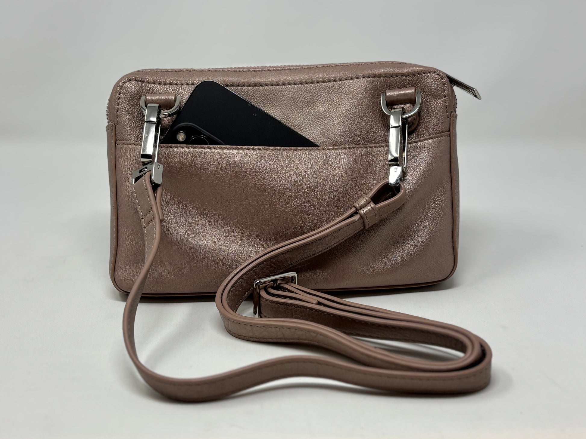 Petit sac bandoulière en Cuir Platine, Annie