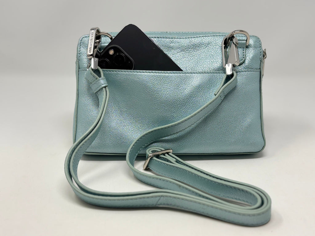 Petit sac bandoulière en Cuir Bleu céleste, Annie